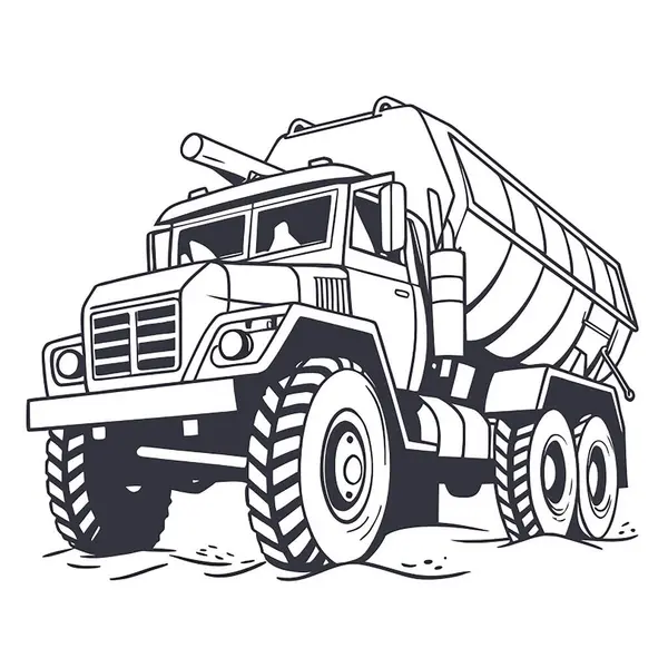 kamyon, vektör çizimi, siyah ve beyaz izole