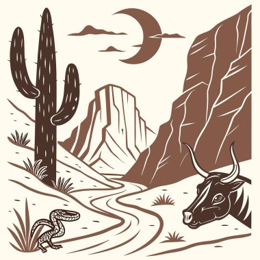 Vahşi Batı Amerika ve Vahşi Batı 'nın vektör çizimi