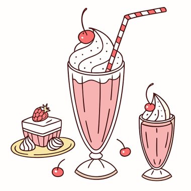 Lezzetli ve taze meyve kokteyli çizgi filmi.