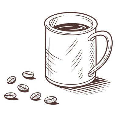 Kahve fincanı ve fasulye.