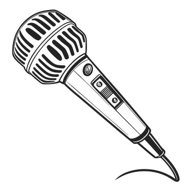 Beyaz arkaplanda izole edilmiş mikrofon çizimi