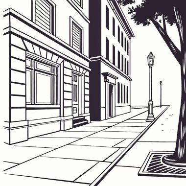 Eski şehrin caddesi, vektör illüstrasyonu