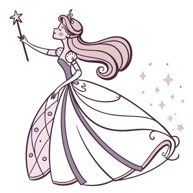 Sihirli değneği olan sevimli peri. Vektör çizimi. beyaz arkaplanda izole.