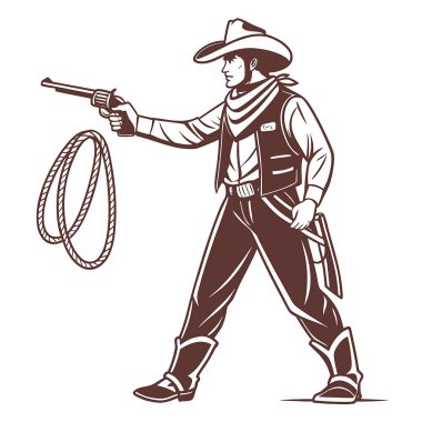 Elinde silah olan kovboy, vektör çizimi.