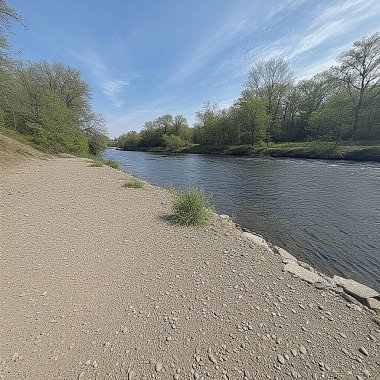 İlkbaharda gün ışığında nehir ve kum