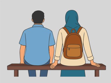 Bench 'te Oturan Çift - Arkaya Bakış İllüstrasyonu