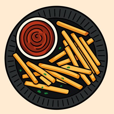 Siyah tabakta soslu Fransız Fries Logo Vektör ResmiName