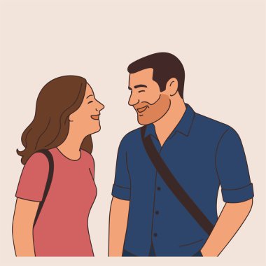 Açık havada Gülümseyen Mutlu Genç Çift - Düz Vektör İllüzyonu