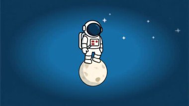 Astronot Çizgi Filmi Ay 'ın etrafında 2 boyutlu Animasyon