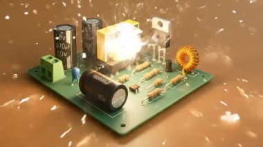 Yanan Devre Panosu Ateş ve Dumanla