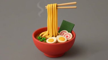 Lezzetli 3 boyutlu Ramen Kasesi Tepeli Animasyon