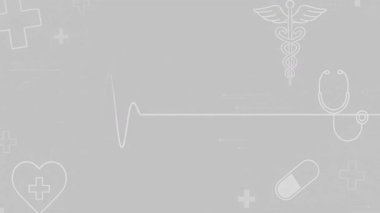 Sağlık Simgeleri ve ECG Hattı ile Tıbbi Canlandırılmış Arkaplan
