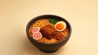 Animasyon Ramen Kasesi Toplama ve Dökme Çorbası