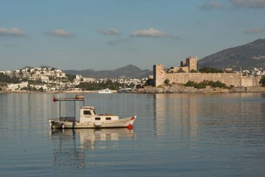 Bodrum, Mugla, Türkiye 'de deniz manzarası. 21 Nisan 2021