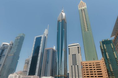 Dubai, Birleşik Arap Emirlikleri. 1 Temmuz 2019 Dubai finans bölgesi yüksek binaları, BAE 