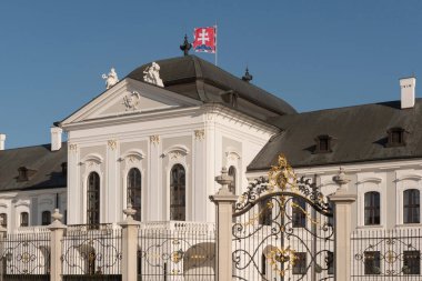 Bratislava, Slovakya. 3 Ekim 2023 Grassalkovich Sarayı. Slovakya Cumhurbaşkanının resmi ikametgahı