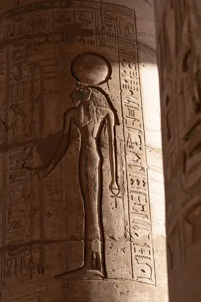 Ramesseum 'dan hiyeroglif yardım detayları, Mısır Firavunu 2. Ramses' in anıt tapınağı, Nil 'in Batı Şeria' sı, Luxor, Yukarı Mısır 'daki Theban Necropolis' in bir parçası.. 