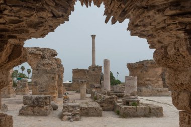 The archeaological ruins of Thermes d'Antonin, the thermal baths of Antoninus, the largest Roman Spa complex built in Africa, part of the ruined Phoenician city of Carthage, Tunis, Tunisia. 