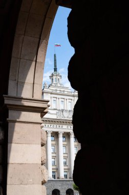 Sofya, Bulgaristan. 21 Haziran 2025. Eski komünist merkez The Largo, Bulgaristan 'ın başkenti Sofya' nın simgeleri olan Independence Meydanı etrafındaki üç Sosyalist binadan oluşan mimari bir kompleks..