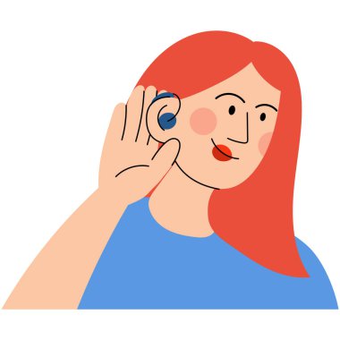 Kulağında işitme cihazı olan kadın. Sağır ve işiten yardım kavramı. Dünya Duruşma Günü.