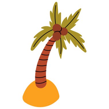 Palmiyesi olan tropik bir ada. Yaz illüstrasyonu, tatil, plaj ve seyahat temaları için mükemmel.