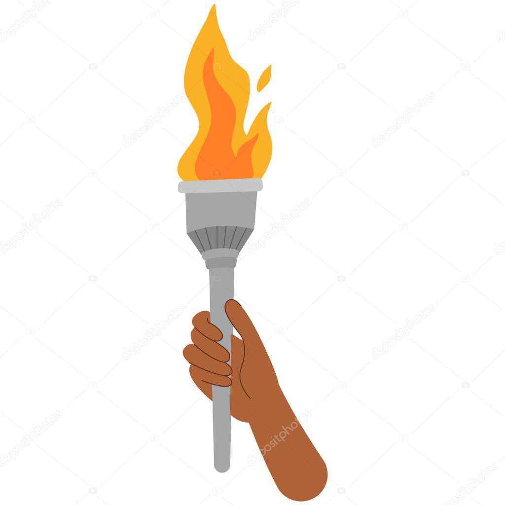Hand holding torch. Championship icon,Symbol of victory. Champion's torch