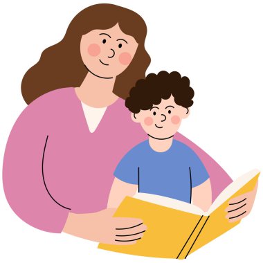 Anne oğluna bir kitap okur. Ailenle evde vakit geçir. Birlikte kitap okurken annesinin kucağında oturan küçük bir çocuk. Ev etkinliklerinin görüntülenmesi.