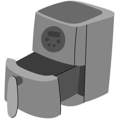 Modern klima mutfak aletleri. Açık sepetli modern bir fritöz tasviri. Sağlıklı yemek pişirme, mutfak aletleri ve alet tasarımı projeleri için ideal..