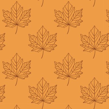 Sarı arka planda kusursuz akçaağaç yaprağı deseni. Sonbahar akçaağaç yaprakları pürüzsüz, sarı bir arka planı olan ve mevsimsel tasarım için mükemmel olan tekrar eden bir desen oluşturur. Sonbahar dönemi yeşillik sanatı.