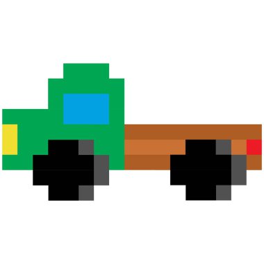 Piksel resimli araba. 8-bit oyun tarzında eski model bir araba. Çıkartmalar, simgeler, kartlar için piksel araba tasarımı.