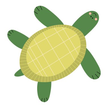 Şirin çizgi film kaplumbağası. Sevimli bir deniz kaplumbağasının vektör çizimi. Deniz hayvanı. Su altı yaşamı. Çocuklar için eğlenceli ve eğlenceli tasarım, kartlar, çıkartmalar.
