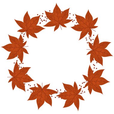 Sonbahar yaprakları çember şeklinde. Rüşvet yapraklarından yapılmış dairesel bir çerçeve. Minimalist ve temiz düz tasarım, sonbahar temalı kompozisyonlar, tebrik kartları veya mevsimlik dekorasyonlar için mükemmel..