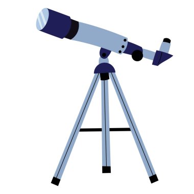 Gökyüzünü gösteren klasik bir teleskobun düz vektör çizimi, keşif, astronomi ve keşfi sembolize eder..