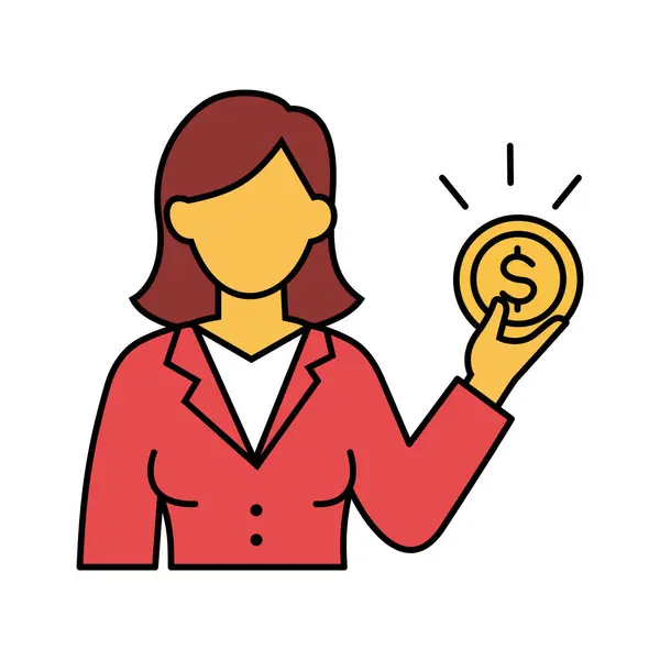 Parlak bir para tutan kadın.