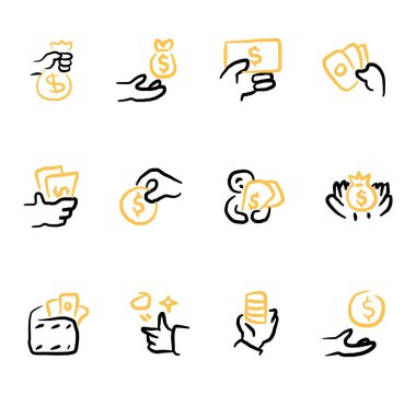 Para simgeleriyle çizilmiş eller.