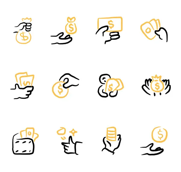 Para simgeleriyle çizilmiş eller.