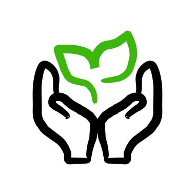 Siyah eller yeşil bir yaprak tutuyor, doğaya olan ilgiyi simgeliyor..