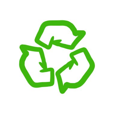 Üç oklu yeşil geri dönüşüm sembolü üçgen bir döngü oluşturuyor..