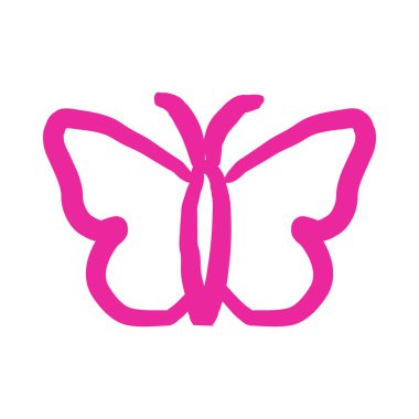 Pembe kelebek silueti kıvrık kanatlı, beyaz arka planda uçuyor..