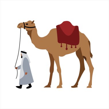 Geleneksel Ortadoğu kıyafeti giyen adam, erkek tırmanışlı deve..