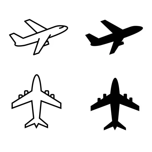 Çeşitli görünümlerde dört basit siyah beyaz uçak ikonu.
