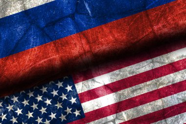 Grunge, Amerikan ve Rus bayraklarının dokusuna sahip. Uluslararası ilişkileri temsil etmek.