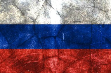 Rusya Federasyonu bayrağının sıkıntılı, grunge desenli bir görüntüsü. Ulusal gurur göstergesi.