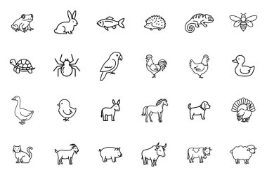 Çeşitli hayvan ve yaratıkları temsil eden bir taslak koleksiyonu..