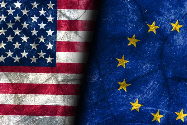 Grunge, ABD ve AB bayraklarını yan yana gösteren desenli bir resim çizdi. Uluslararası ilişkileri temsil etmek.