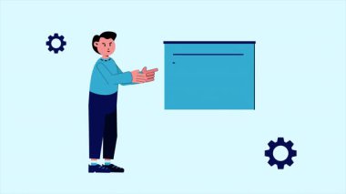 İşadamı Kâr 'ı sunuyor. Açık Mavi Arkaplan ile 4k Canlandırma
