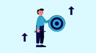 İşadamı hedefe ulaşıyor. Açık Mavi Arkaplan ile 4k Canlandırma