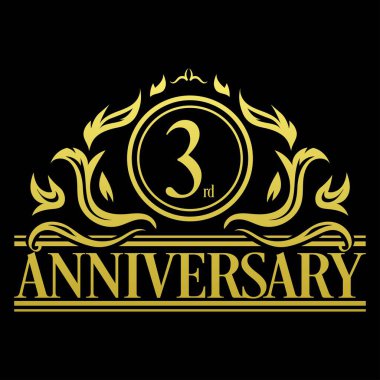 Lüks 3. Yıldönümü Logosu Stok İllüstrasyonu 3. Yıldönümü Vintage, Business, Celebration, Tören, Kutlama