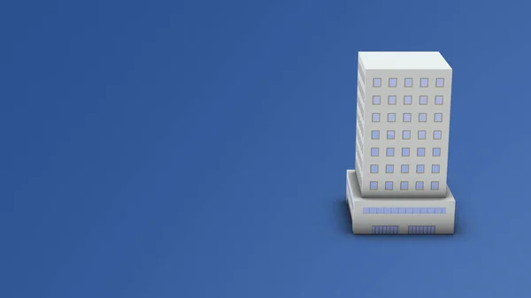 一家简单的商务酒店的缩影 大楼的外观 很多独特的窗户 文字空间 3D渲染 — 图库照片
