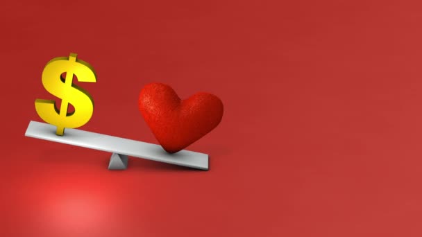 Tahterevallide Kalp Sembolü Dolar Sembolü Kalp Yavaş Yavaş Sertleşir Incinir — Stok video